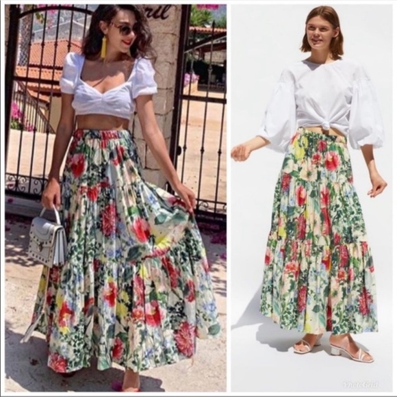 Zara Floral Print Ruffled Skirt Size S-M - Picture 2 of 15